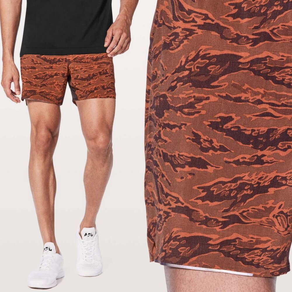 lululemon athletica Men's Athletic Shorts in Rust Orange Camo